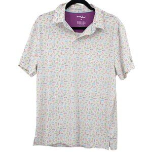 Birdie Bound Golf Polo Shirt Men Size M Tropical Dog Palm Tree Print Performance
